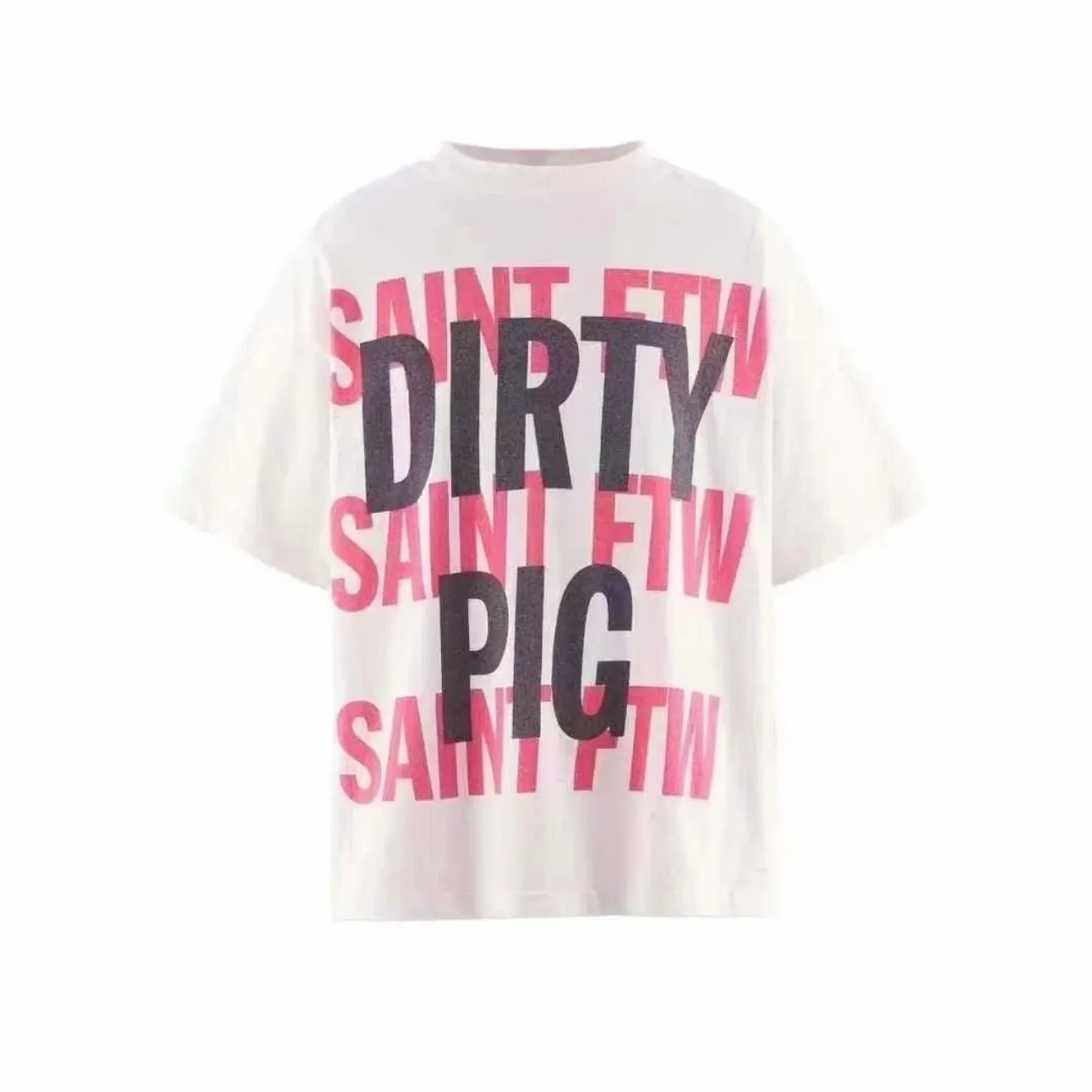 ❥8032#P116 Saint Mxxxxxx short-sleeved T-shirt, made of soft cotton fabric, comfortable and breathable. "SAINT FTM" is printed on the front. It has a full street feel and a loose fit. It is suitable for daily casual or street wear. Size: (S-M-L-XL) Color: Beige